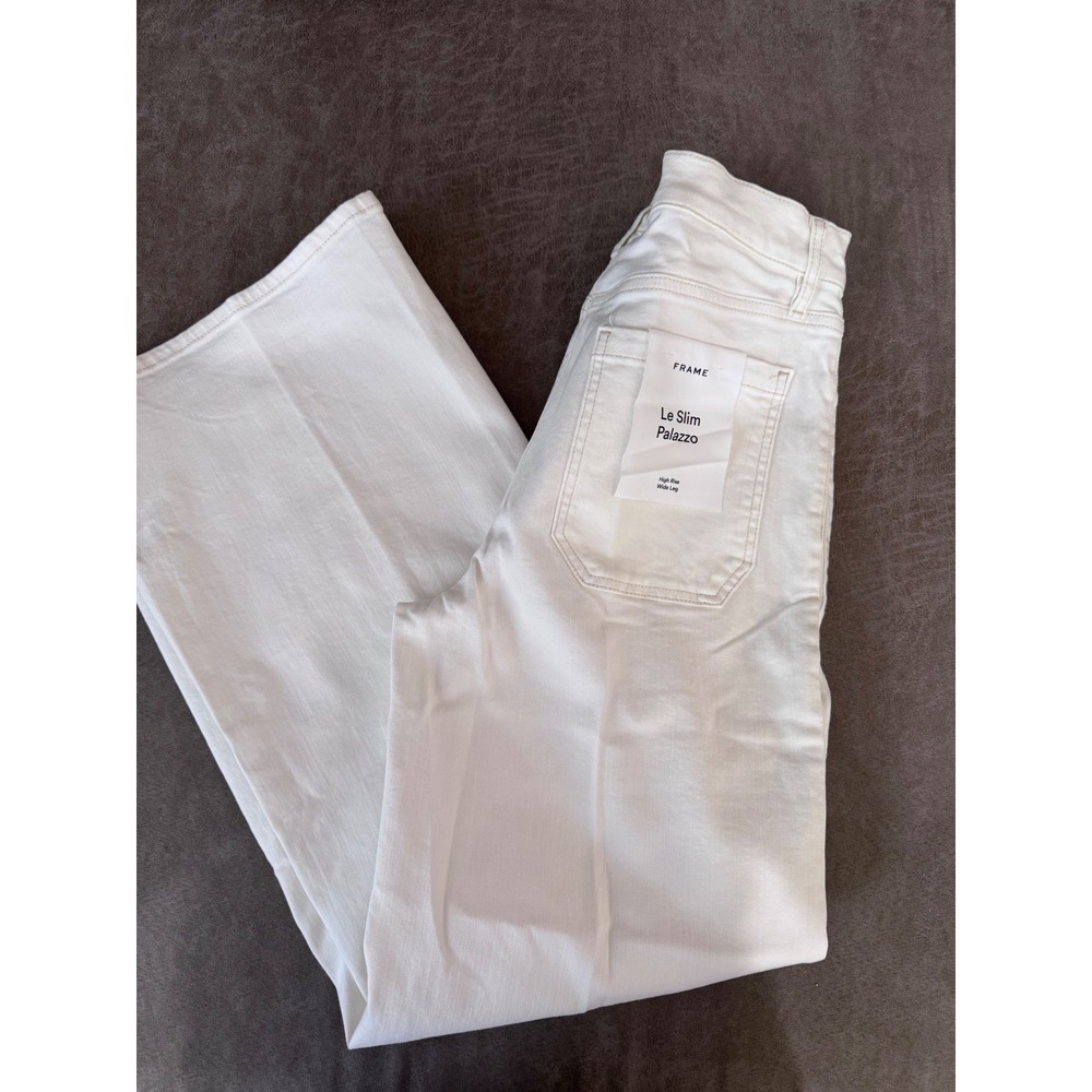 FRAME Le Slim Palazzo Modernist Pocket High-Rise Wide-Leg Jeans White 31 NWT - Picture 4 of 6